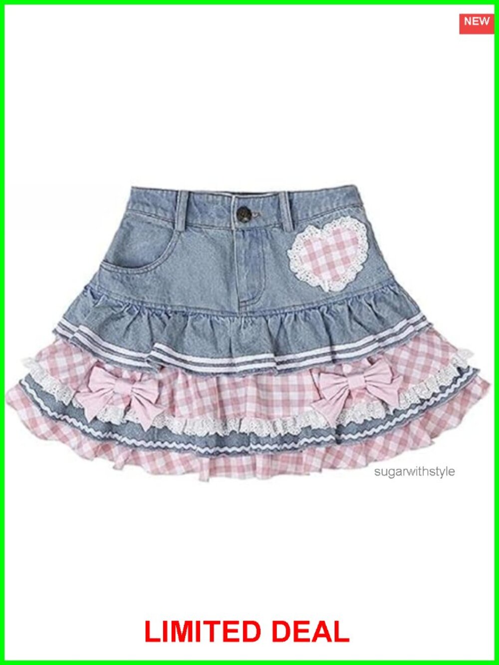 High Waisted Mini Denim Skirt Pleated Flared Ruffle Lace Y2K Preppy
